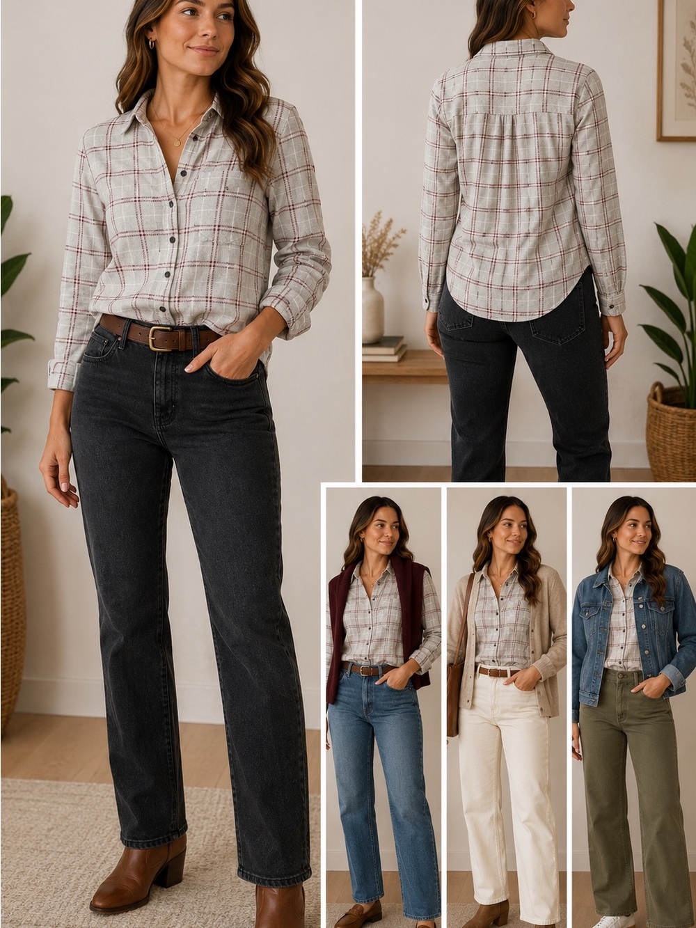Madewell Plaid Wool Blend Button Down Shirt XXS Cream Burgundy - Picture 1 of 7